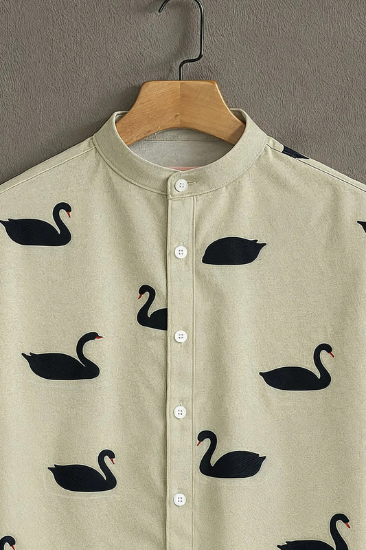 Men’s Swan Print Shirt – Minimal Aesthetic Casual Shirt