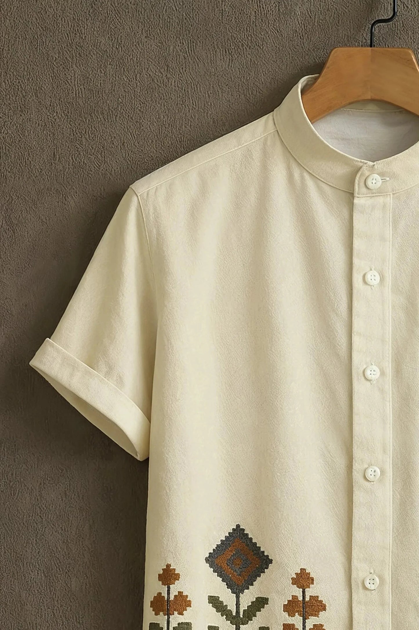 Men’s Premium Ethnic Embroidered Shirt – Short Sleeve Cotton Casual Wear