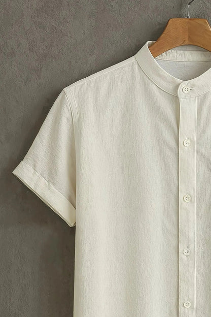 Men’s Minimal Cat Graphic Shirt – Cute Pocket Design Mandarin Collar Shirt | Velloria.shop