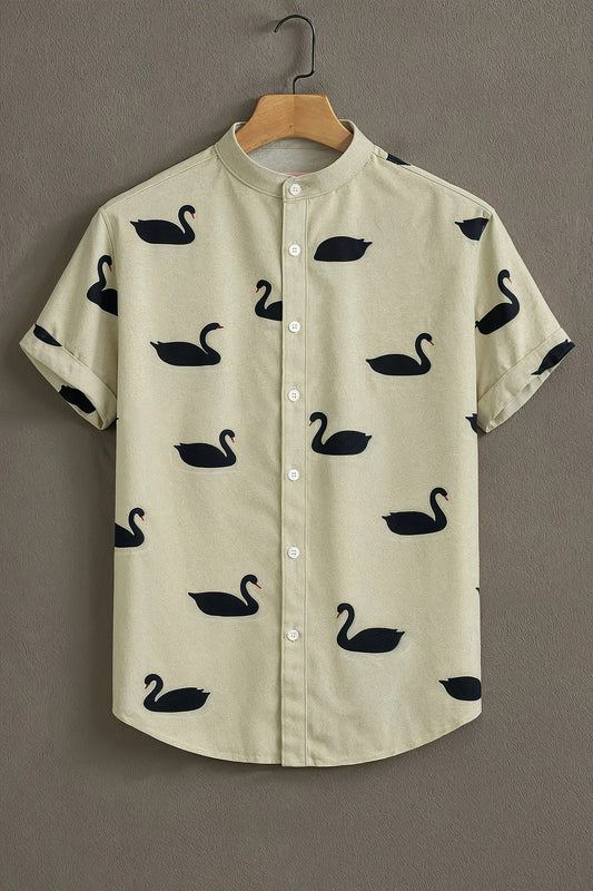 Men’s Swan Print Shirt – Minimal Aesthetic Casual Shirt